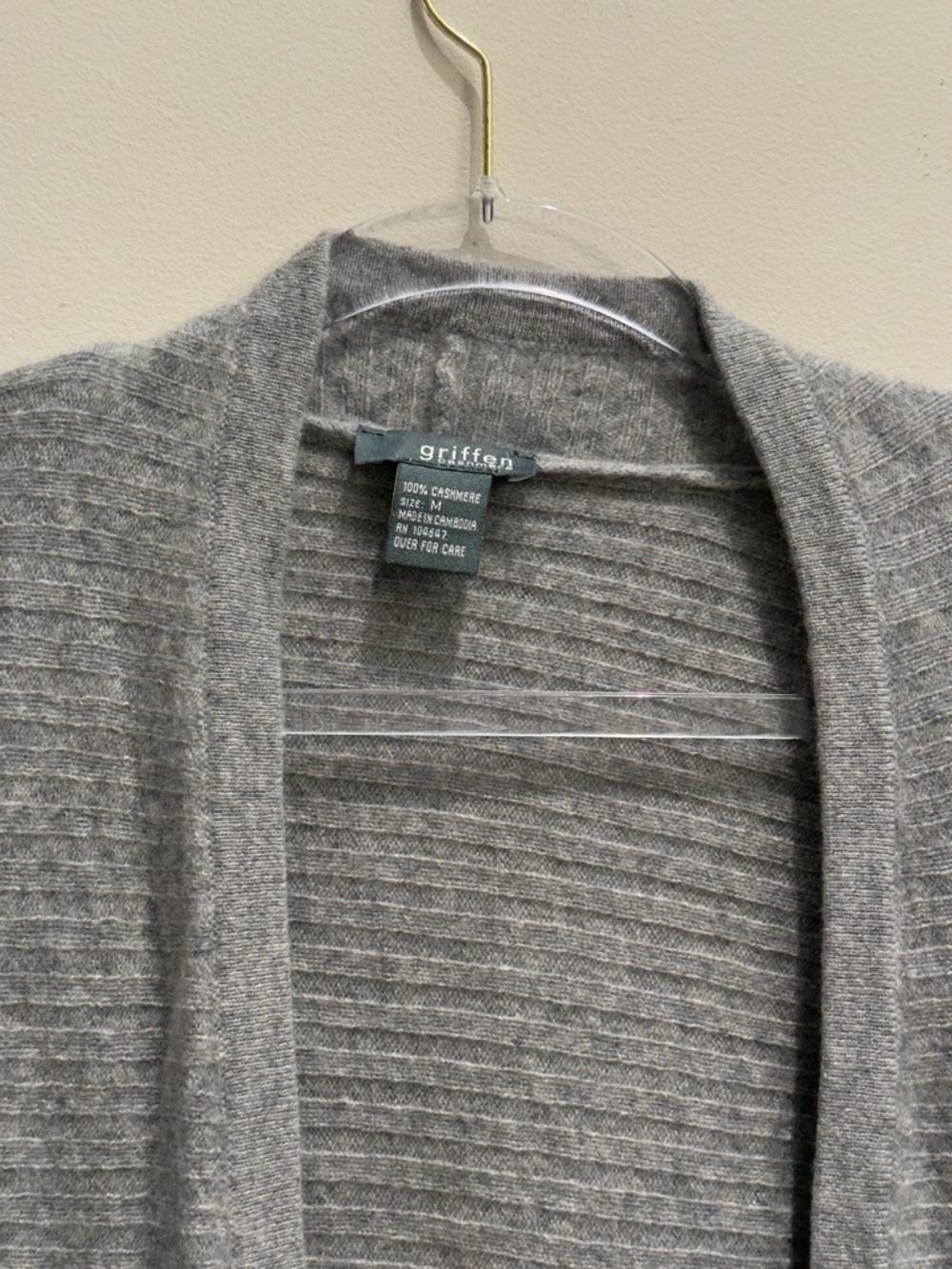 Griffen - Light Gray Open-Front Ribbed 100% Cashmere Cardigan Size M Women’s - Picture 3 of 5